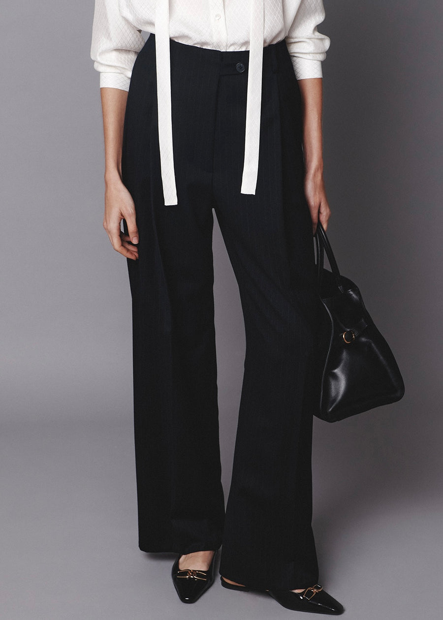 ELBORN | Tess Wool Slacks (Navy Stripe)