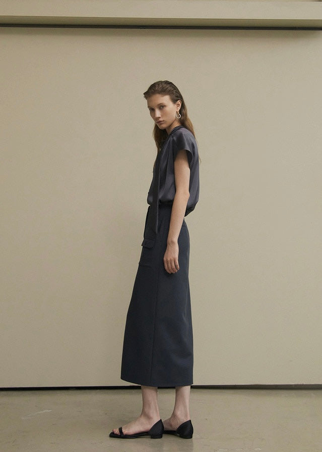 ELBORN | Daphne Long Slit Skirt (Ash Navy)