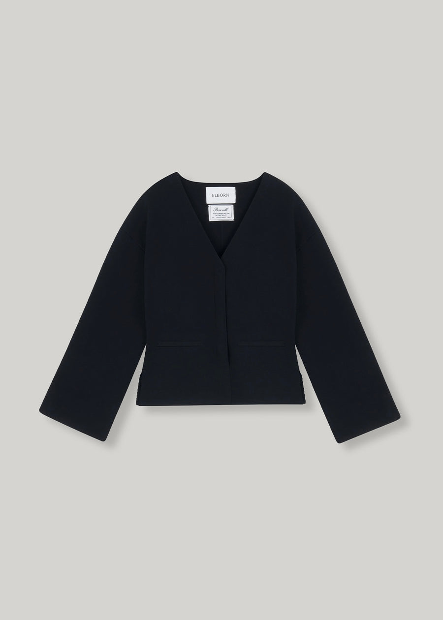ELBORN | Riven V-neck Silk Knit Jacket (Black)