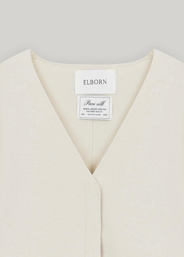 ELBORN | Riven V-neck Silk Knit Jacket (Ivory)