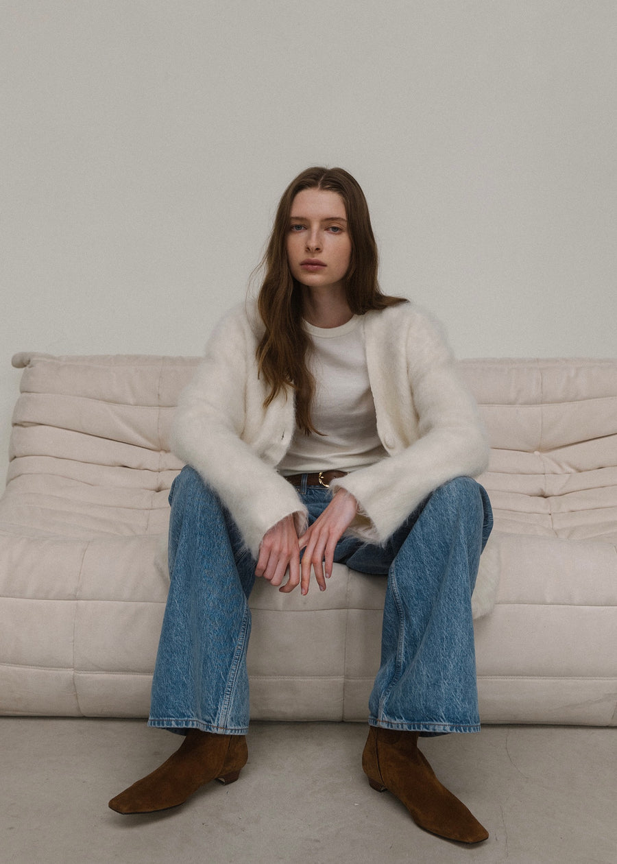 ELBORN | Jeanne V-neck Alpaca Knit Jacket (Ivory)