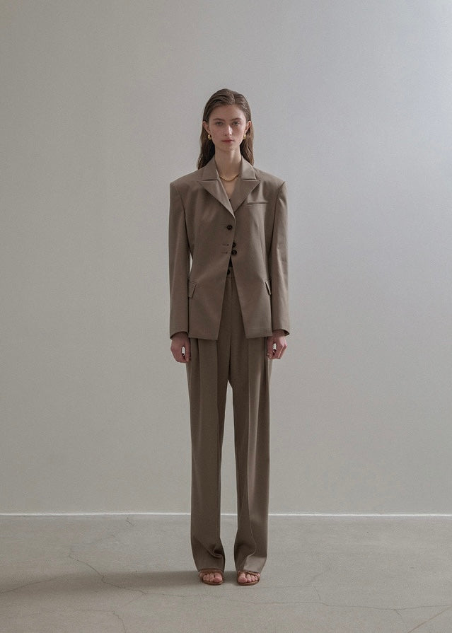 ELBORN | [LIMITED] Button Pleats Wool Slacks (Beige)
