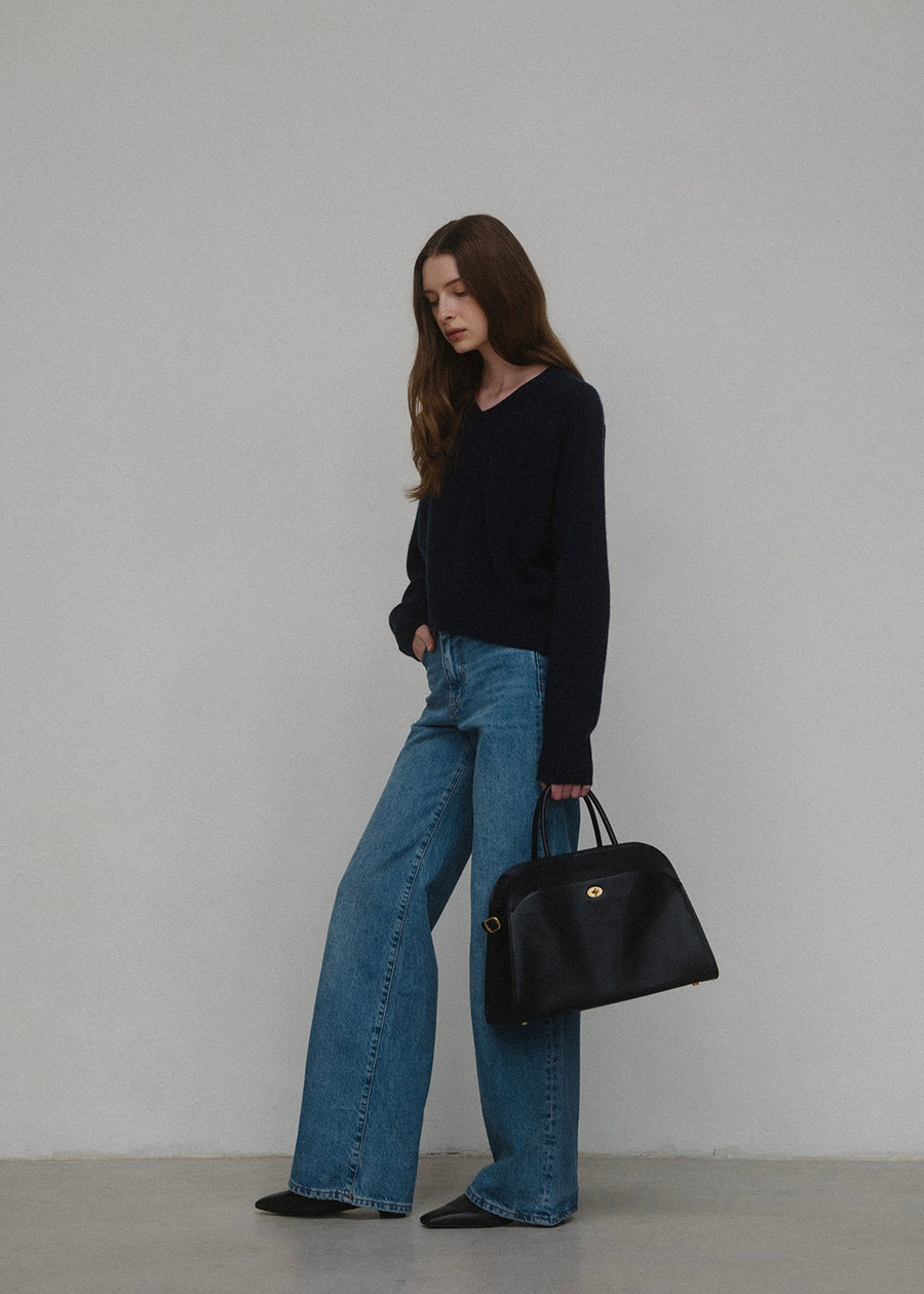 [2ND RE-ORDER] ELBORN | Melrose V-neck Cashmere Knit Top (Navy)