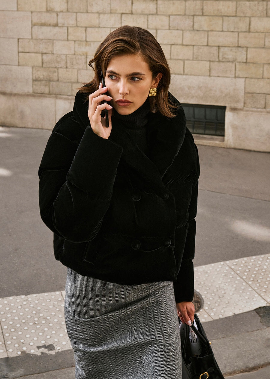 ELBORN | [Earlybird 10%] Groine Velvet Goose Down Jacket (Black) Expected ship to 12/12/2025