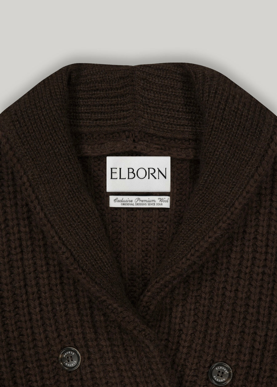 ELBORN | Double-breasted Shawl Collar Cardigan (Chocolate) Expected ship to 11/28/2025