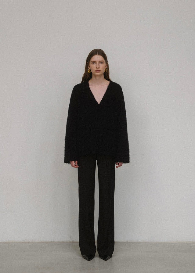 ELBORN | Jeanne V-neck Alpaca Knit Jacket (Black)