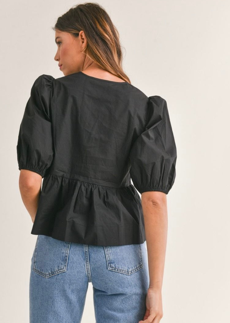 Black Self-Tie Blouse