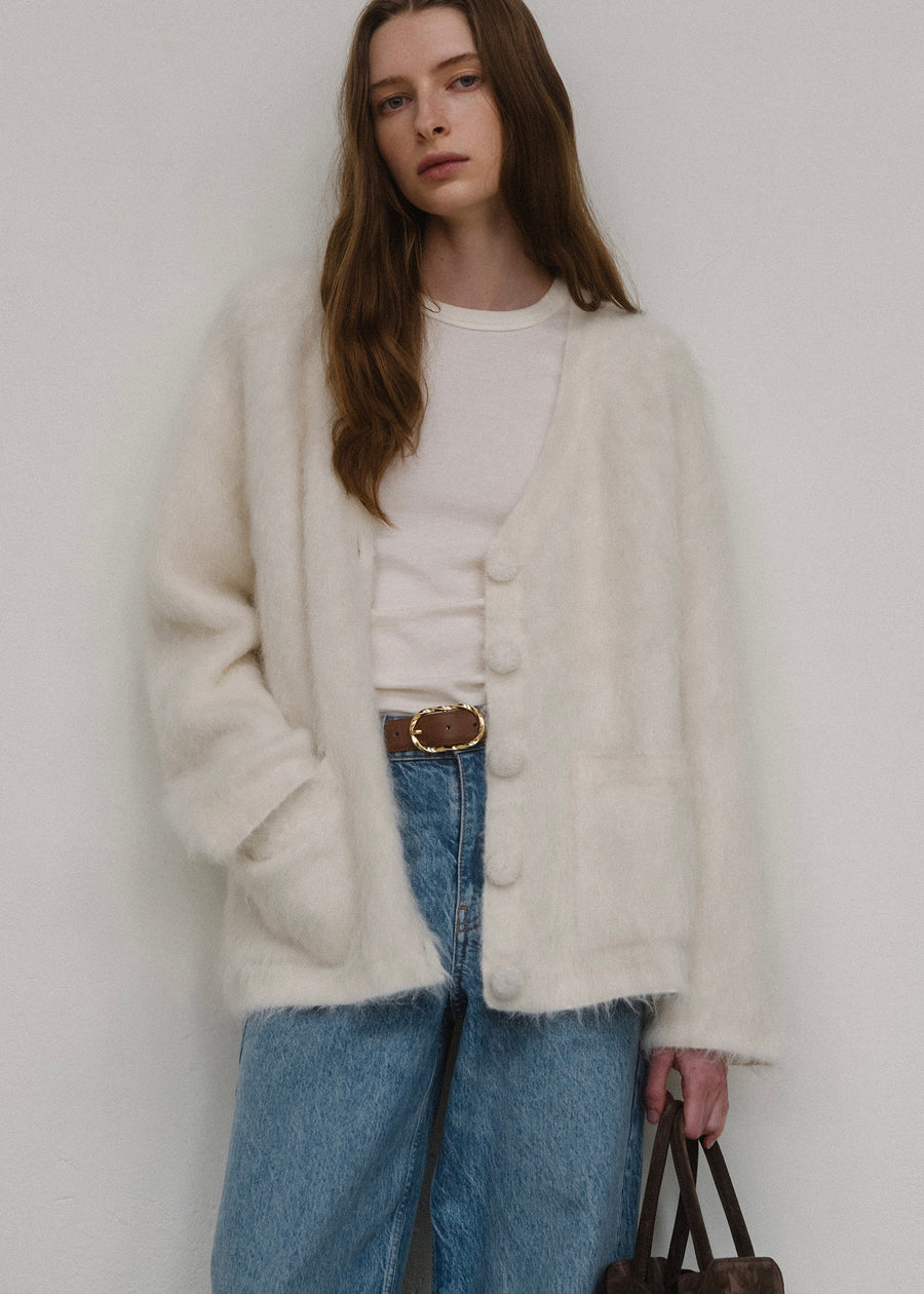 ELBORN | Jeanne V-neck Alpaca Knit Jacket (Ivory)