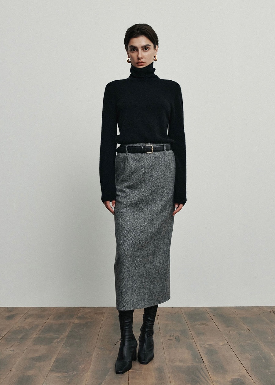 ELBORN | Bellissa Wool Long Skirt (Black)
