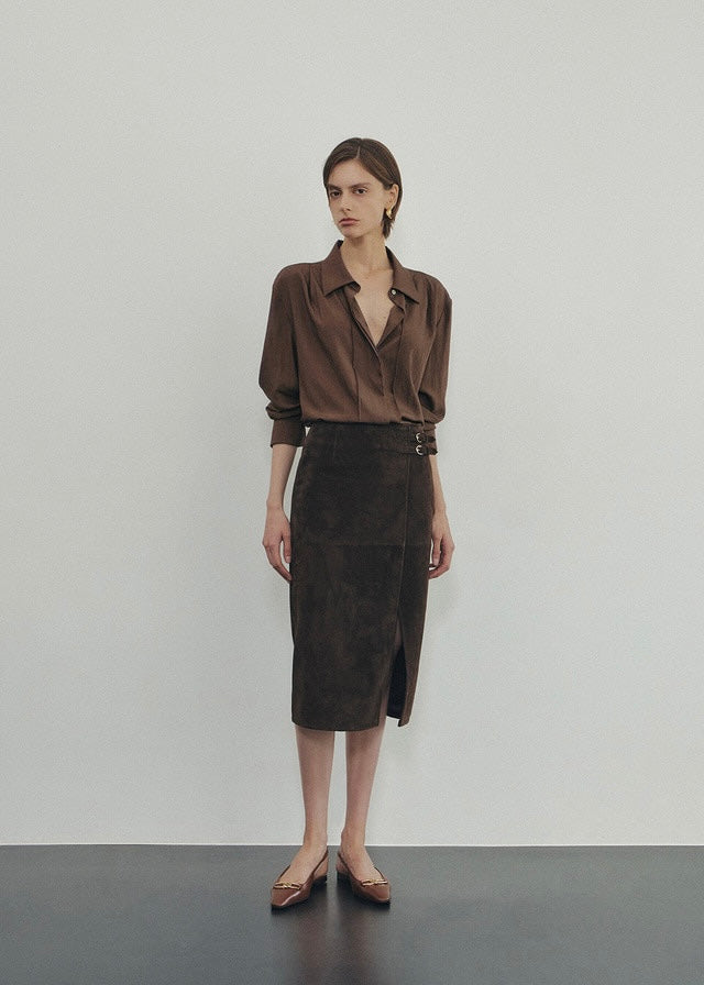 ELBORN | Lavina Suede Skirt (Brown) Expected ship to 09/12/2025