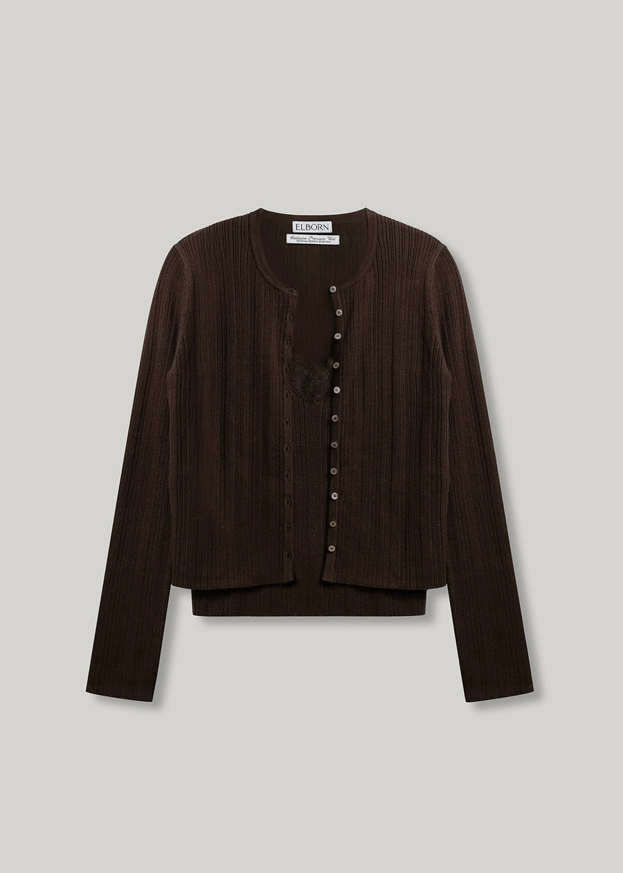 ELBORN | Lace Wool Knit Cardigan Set-up (Brown) Expected ship to 11/07/2025