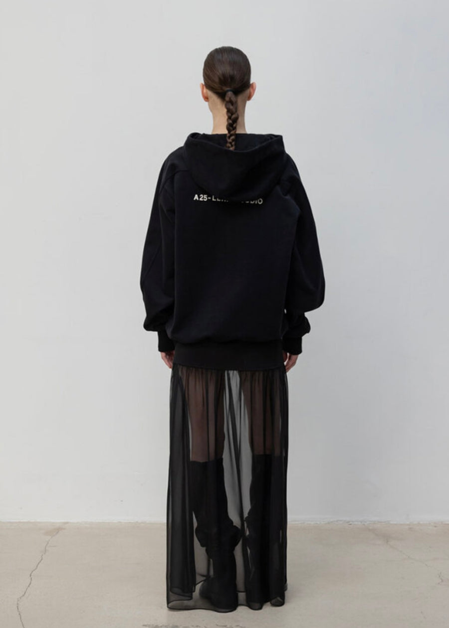 LEHA |  Casy Ribbed Cotton and Sheer Chiffon Skirt (Black) Expected ship to 12/12/2025