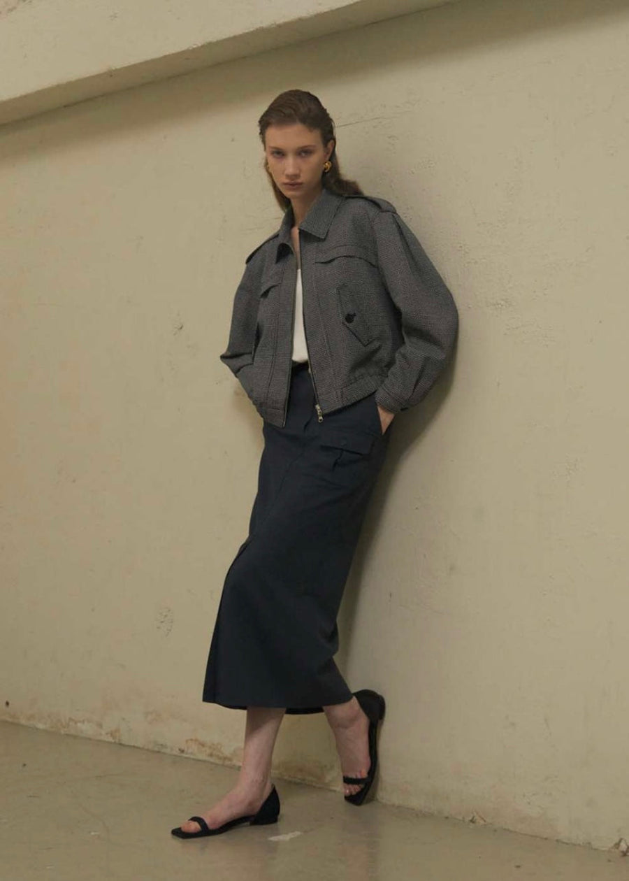 ELBORN | Daphne Long Slit Skirt (Ash Navy)