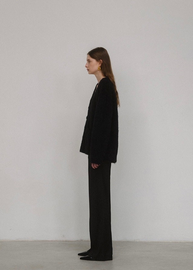 ELBORN | Jeanne V-neck Alpaca Knit Jacket (Black)