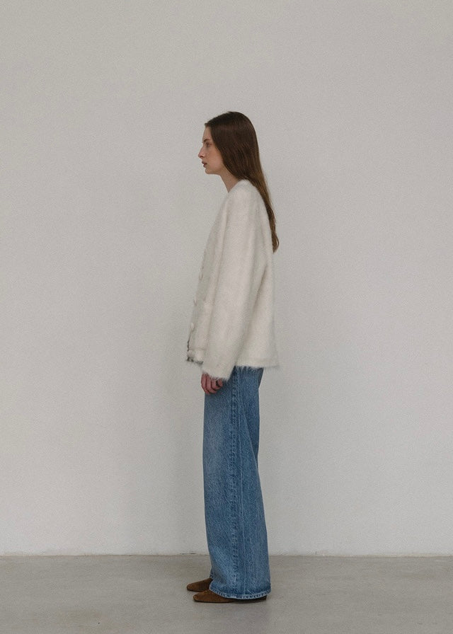 ELBORN | Jeanne V-neck Alpaca Knit Jacket (Ivory)
