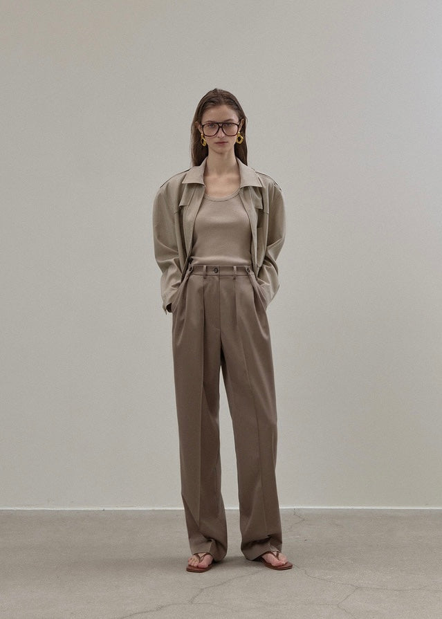 ELBORN | [LIMITED] Button Pleats Wool Slacks (Beige)