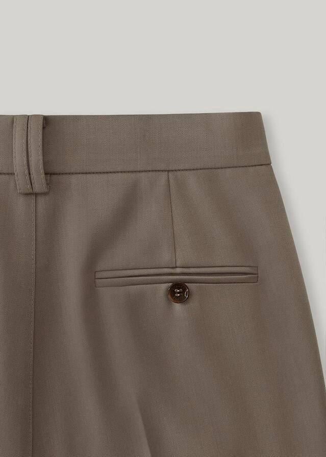 ELBORN | [LIMITED] Button Pleats Wool Slacks (Beige)