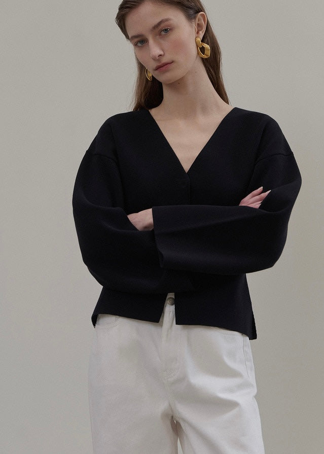 ELBORN | Riven V-neck Silk Knit Jacket (Black)