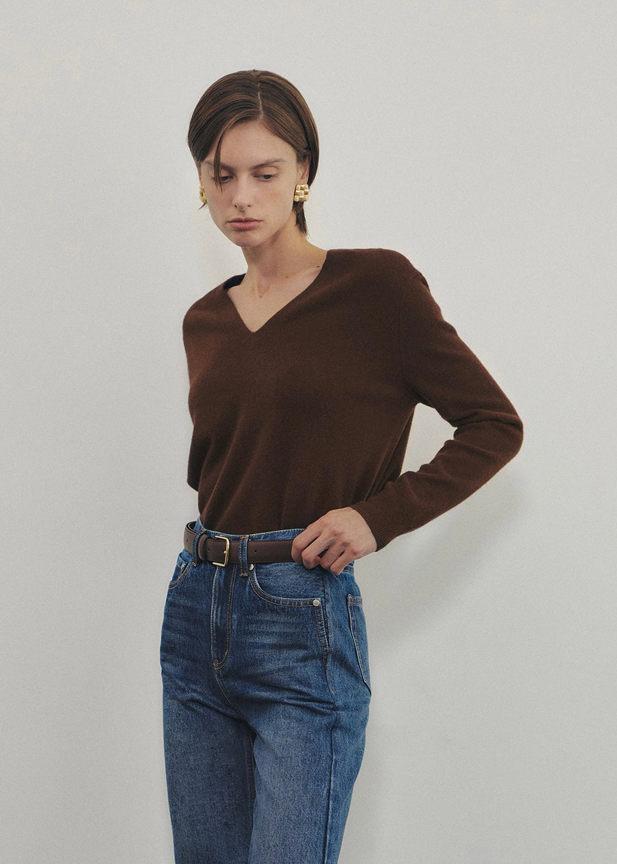Elborn | Tiana V-neck Knit Top (Brown)