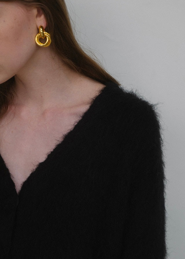 ELBORN | Jeanne V-neck Alpaca Knit Jacket (Black)
