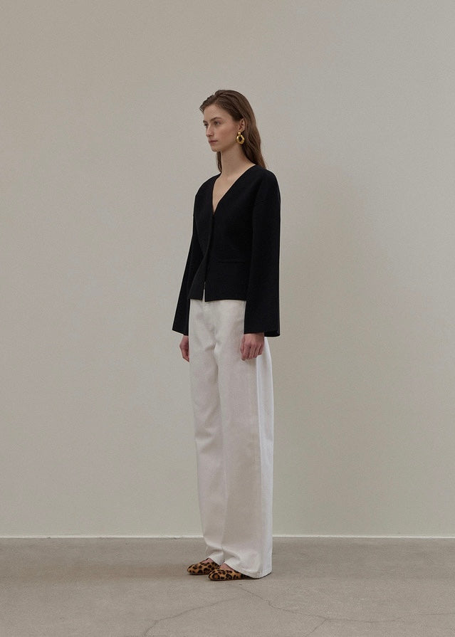 ELBORN | Riven V-neck Silk Knit Jacket (Black)