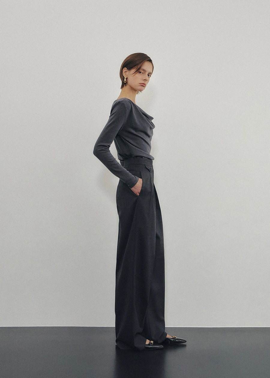 ELBORN | Nao Pleats Wool Slacks (Charcoal)