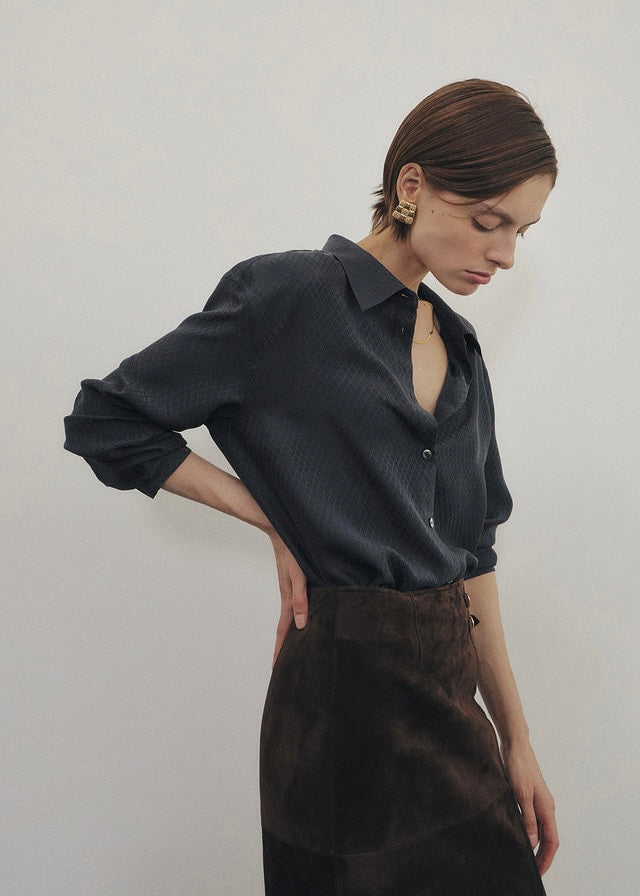 ELBORN | Cherie Silk Tie Shirt (Black/Charcoal)