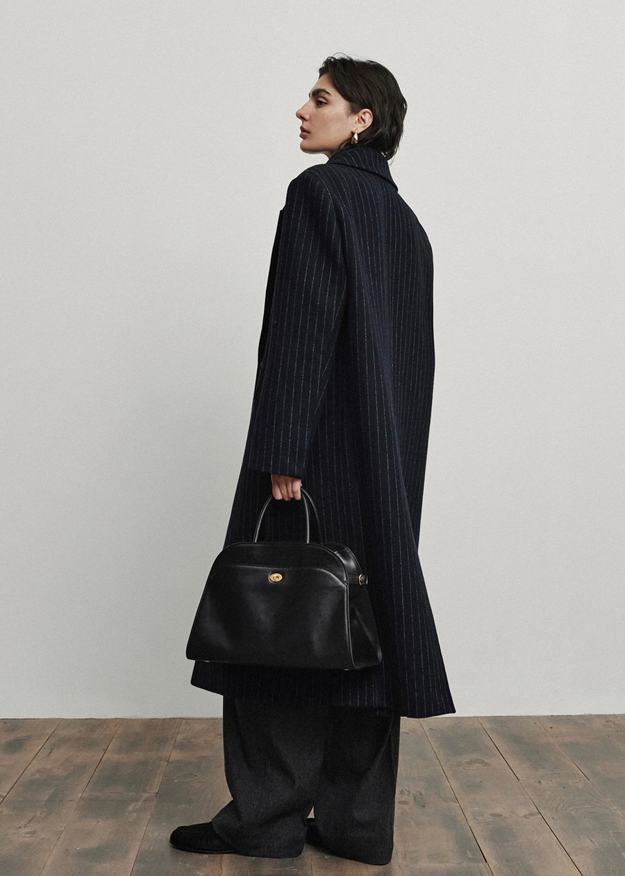 2ND-ELBORN | Adair Wool Classic Coat (Navy stripe) Expected ship to 12/12/2025