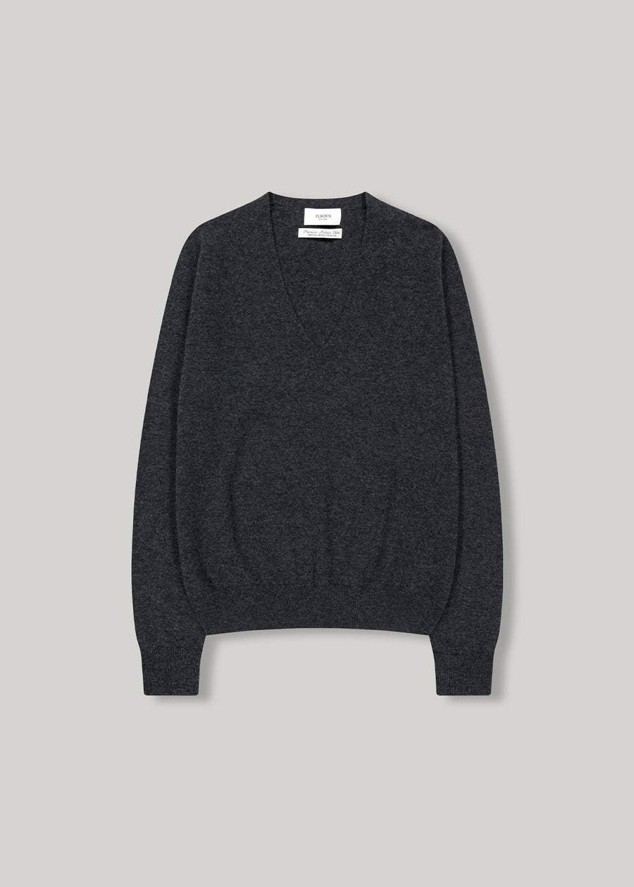 Elborn | Tiana V-neck Knit Top (Charcoal)