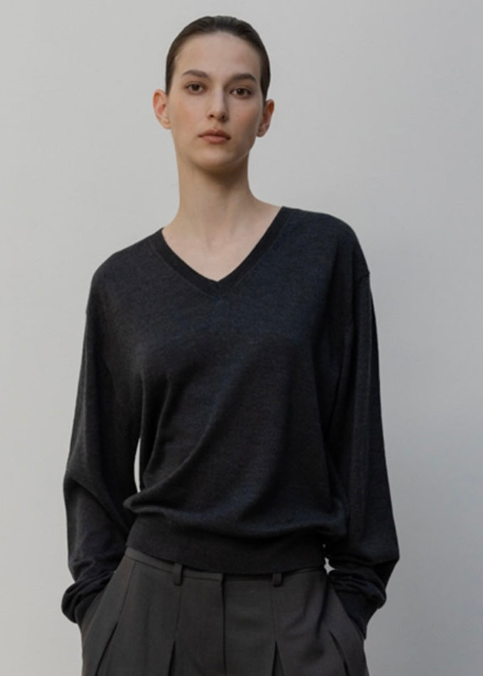 LEHA |  Steller V-Neck Wool Knit (Charcoal) Expected ship to 12/12