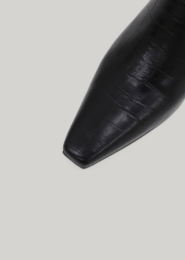 ELBORN | Vendome Leather Long Boots (Croc Black) Expected to ship 12/29/2023