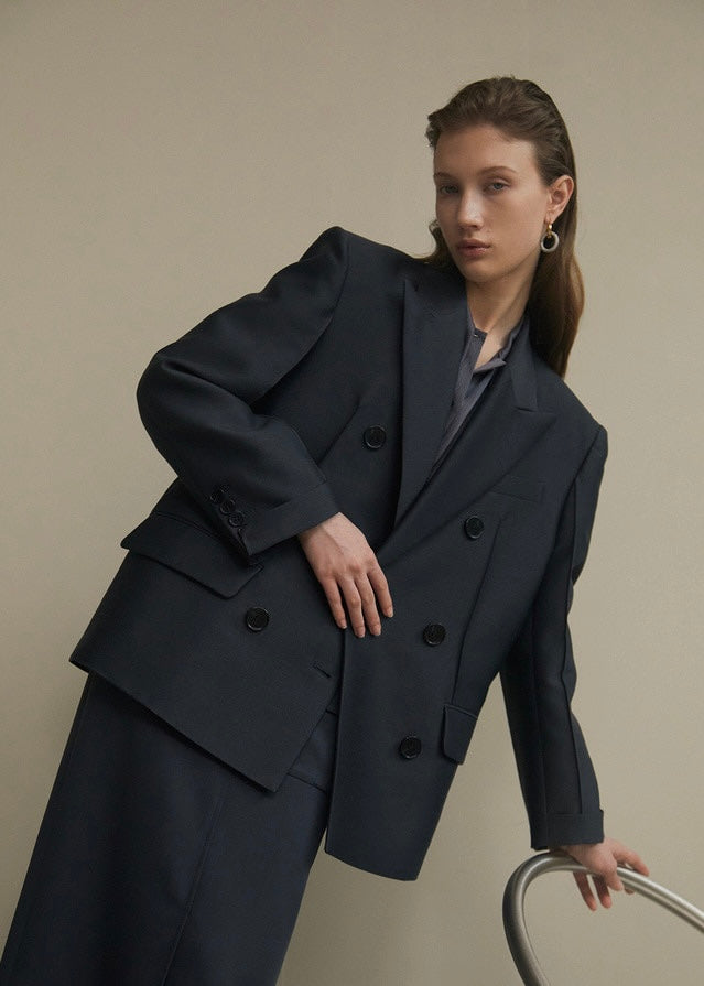 ELBORN | Andrea Wool Silk Double Blazer (Charcoal)