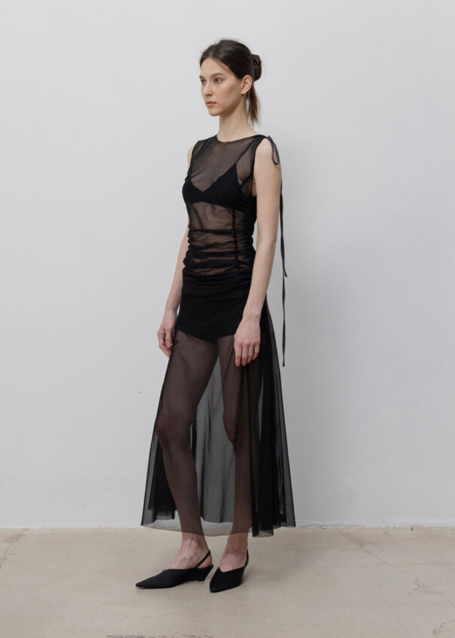 LEHA | Kenys Sheer Shirred Dress (Black)