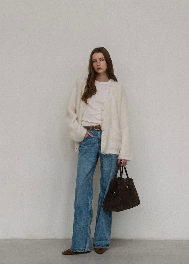 ELBORN | Jeanne V-neck Alpaca Knit Jacket (Ivory)