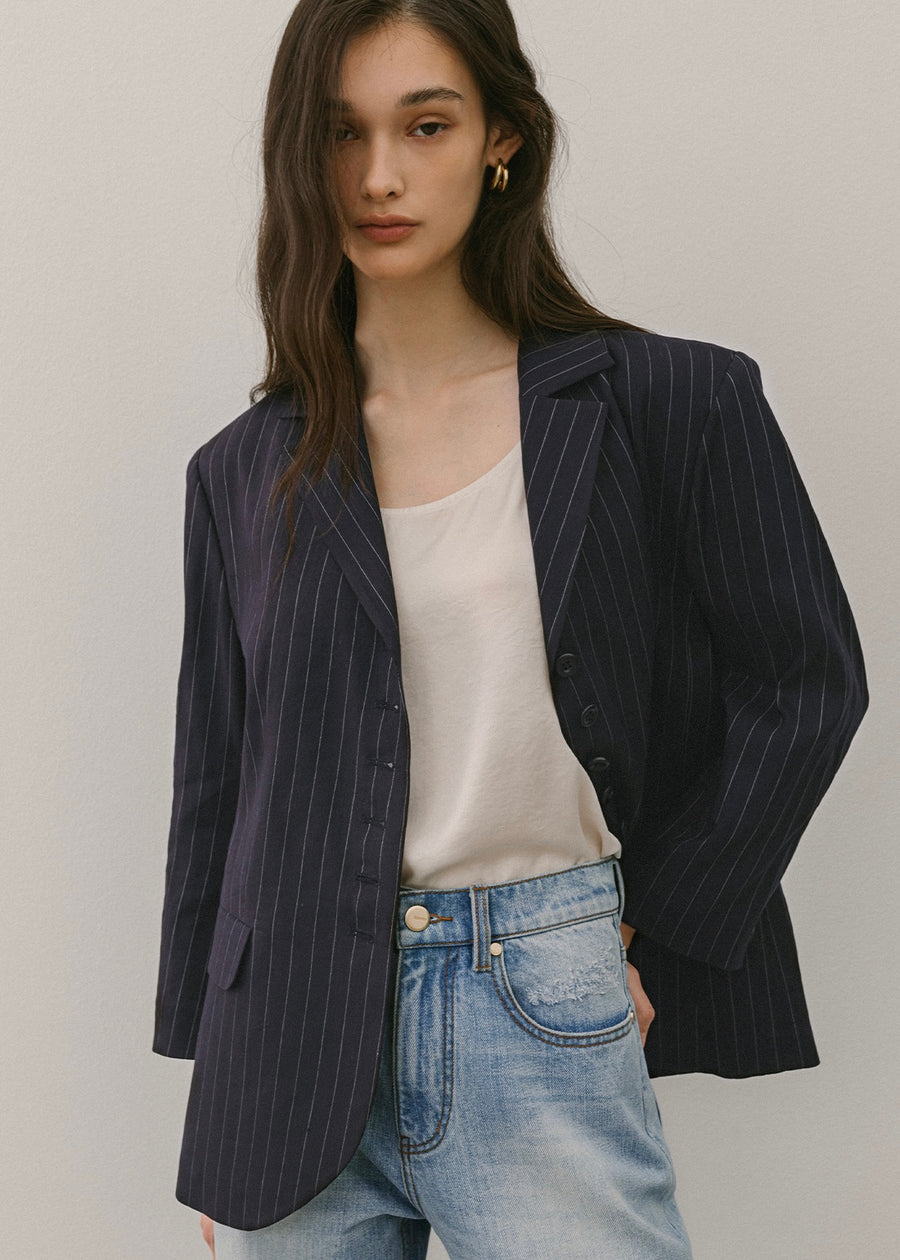 ELBORN | Diamo Linen Jacket (Navy Stripe) Expected ship to 05/30/2025