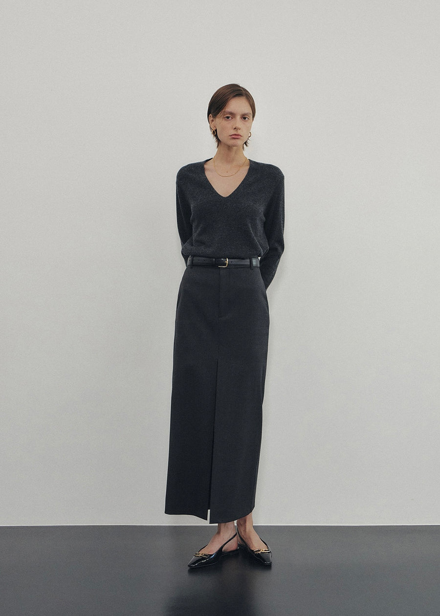 ELBORN | Dello Wool Long Skirt (Charcoal)