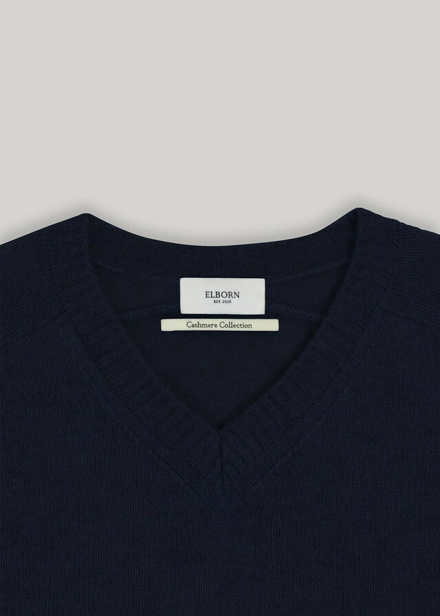 [2ND RE-ORDER] ELBORN | Melrose V-neck Cashmere Knit Top (Navy)