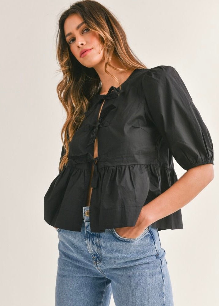 Black Self-Tie Blouse
