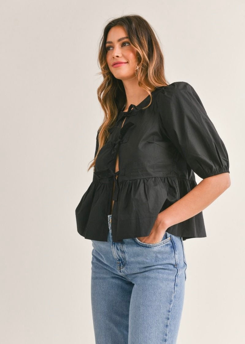 Black Self-Tie Blouse