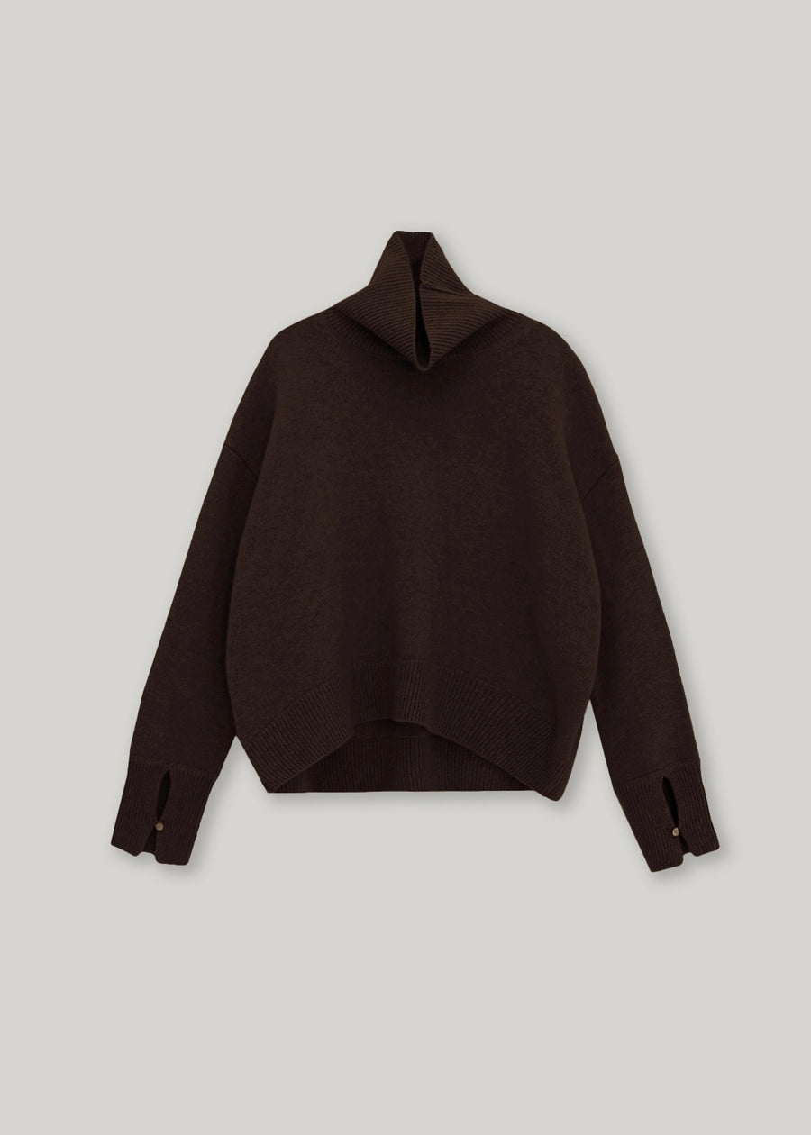 ELBORN | Becky Cashmere 100% High-neck Sweater (Brown)