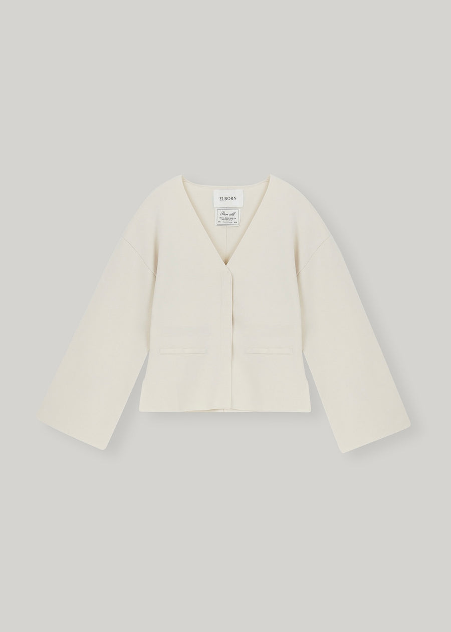 ELBORN | Riven V-neck Silk Knit Jacket (Ivory)