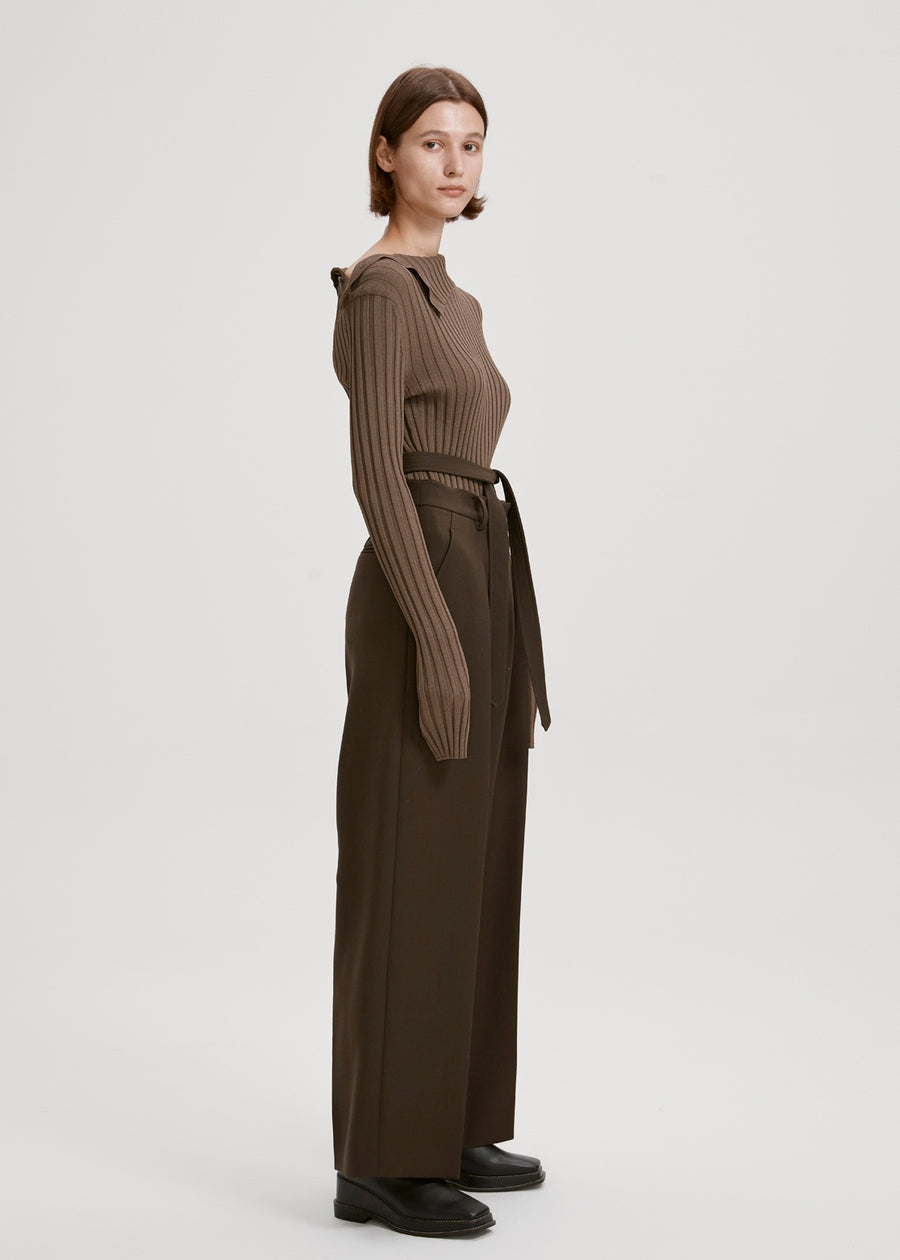 BUTTONED RIBBED TURTLENECK (KHAKI) | RECTO