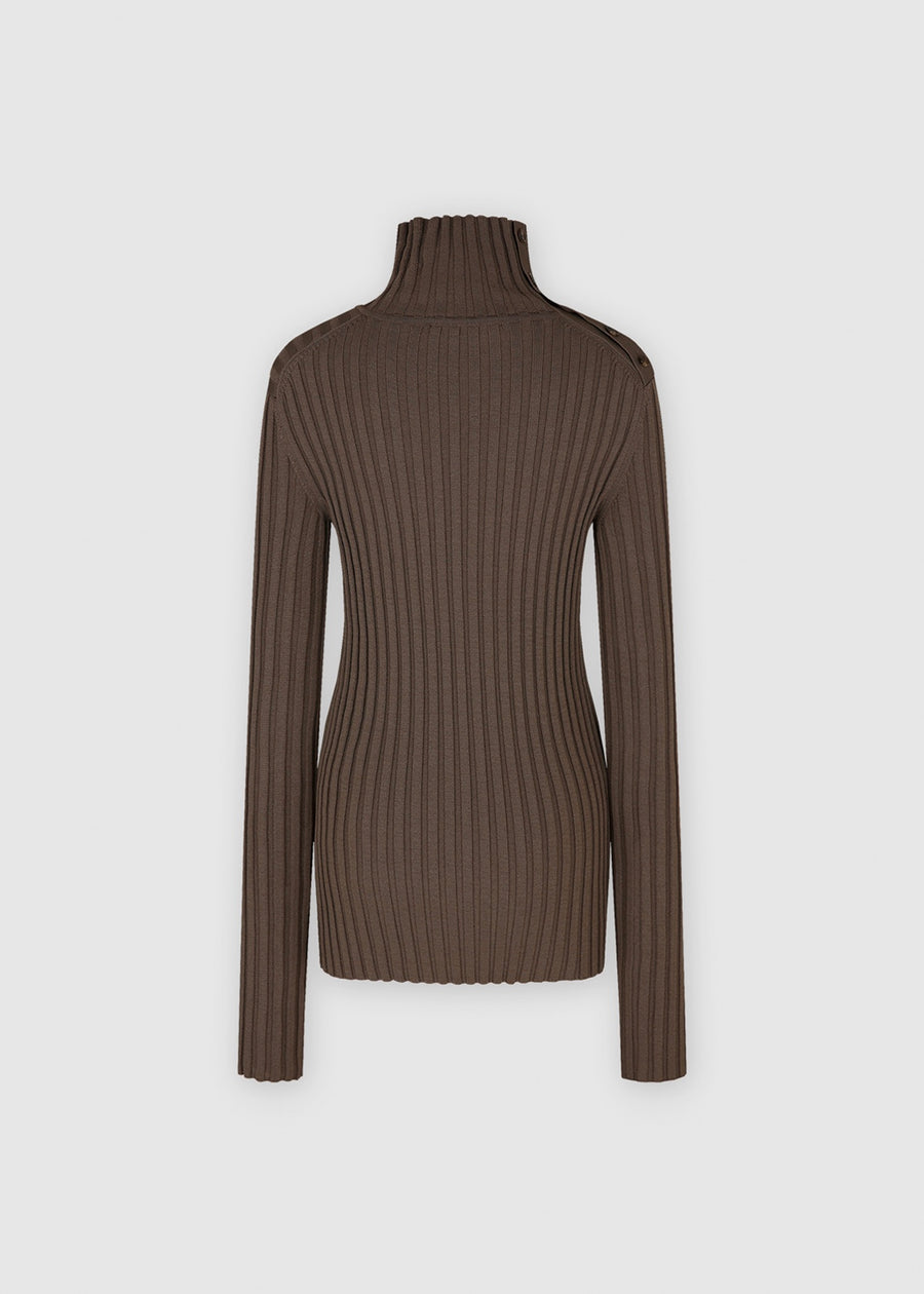 BUTTONED RIBBED TURTLENECK (KHAKI) | RECTO