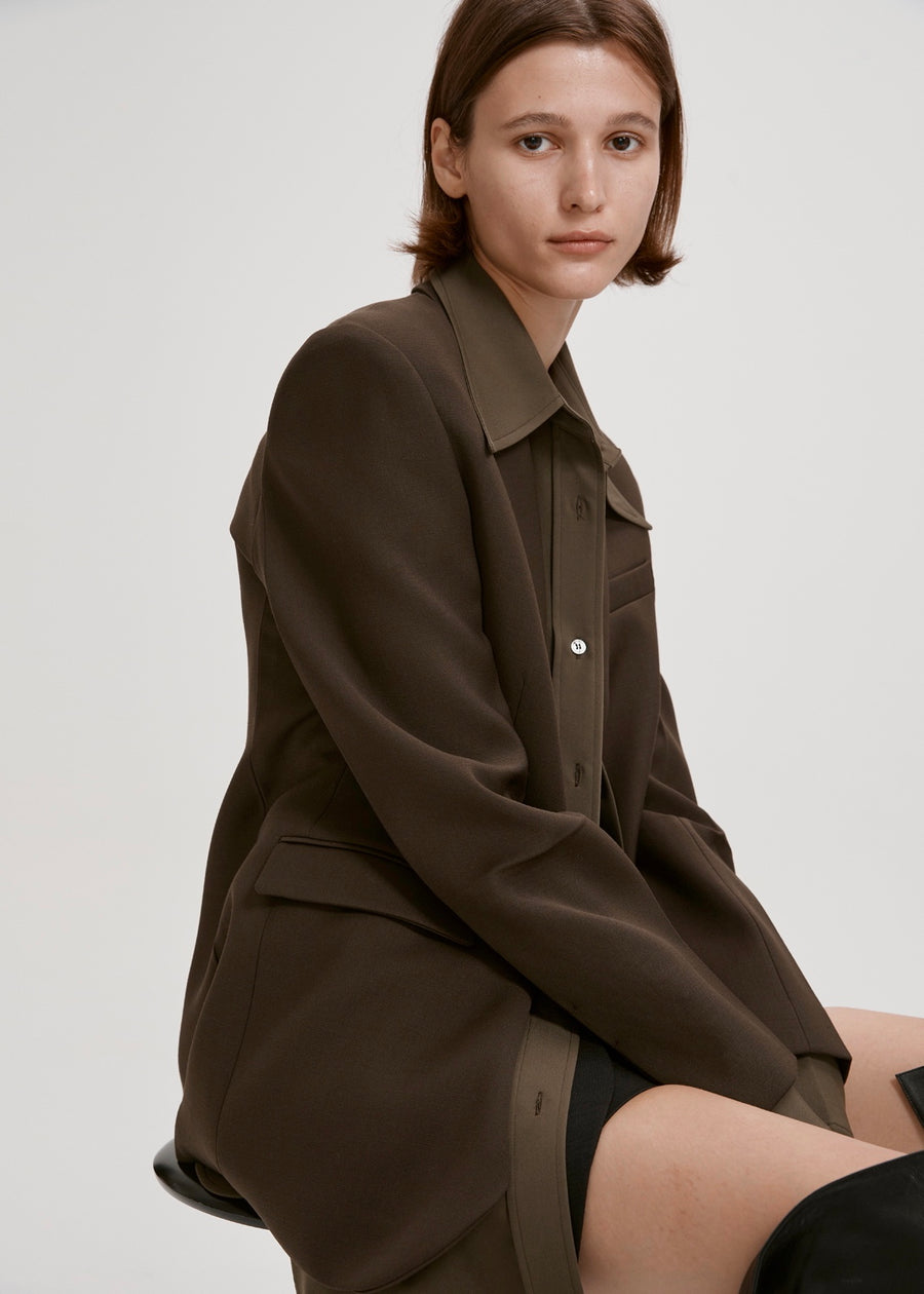 WOOL SUIT BLAZER (KHAKI) | RECTO