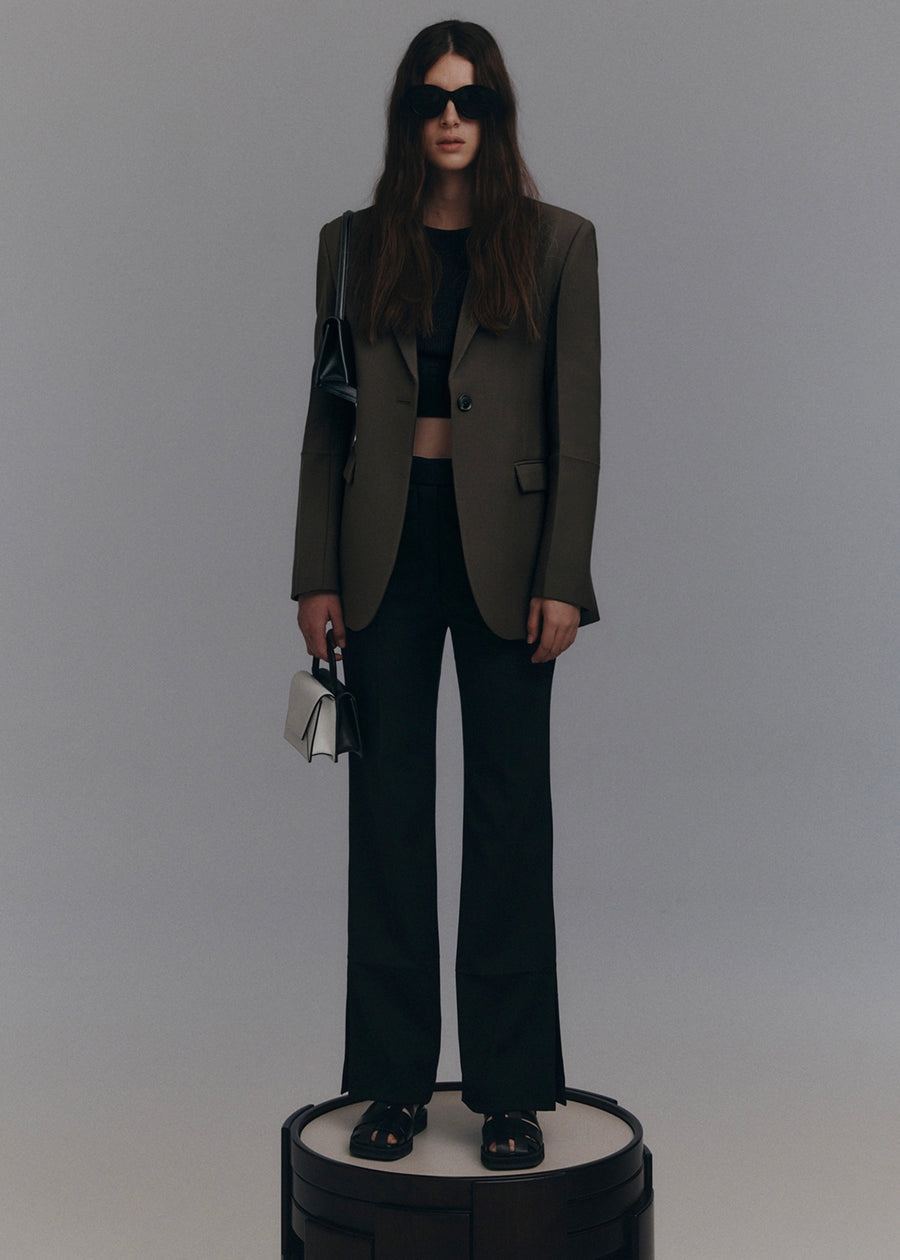 WOOL SUIT BLAZER (KHAKI) | RECTO