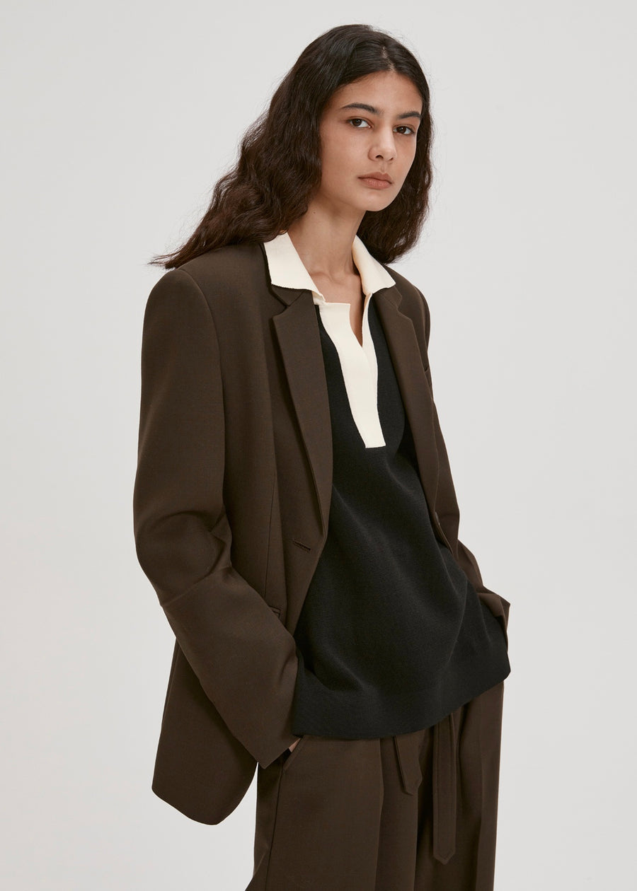 WOOL SUIT BLAZER (KHAKI) | RECTO