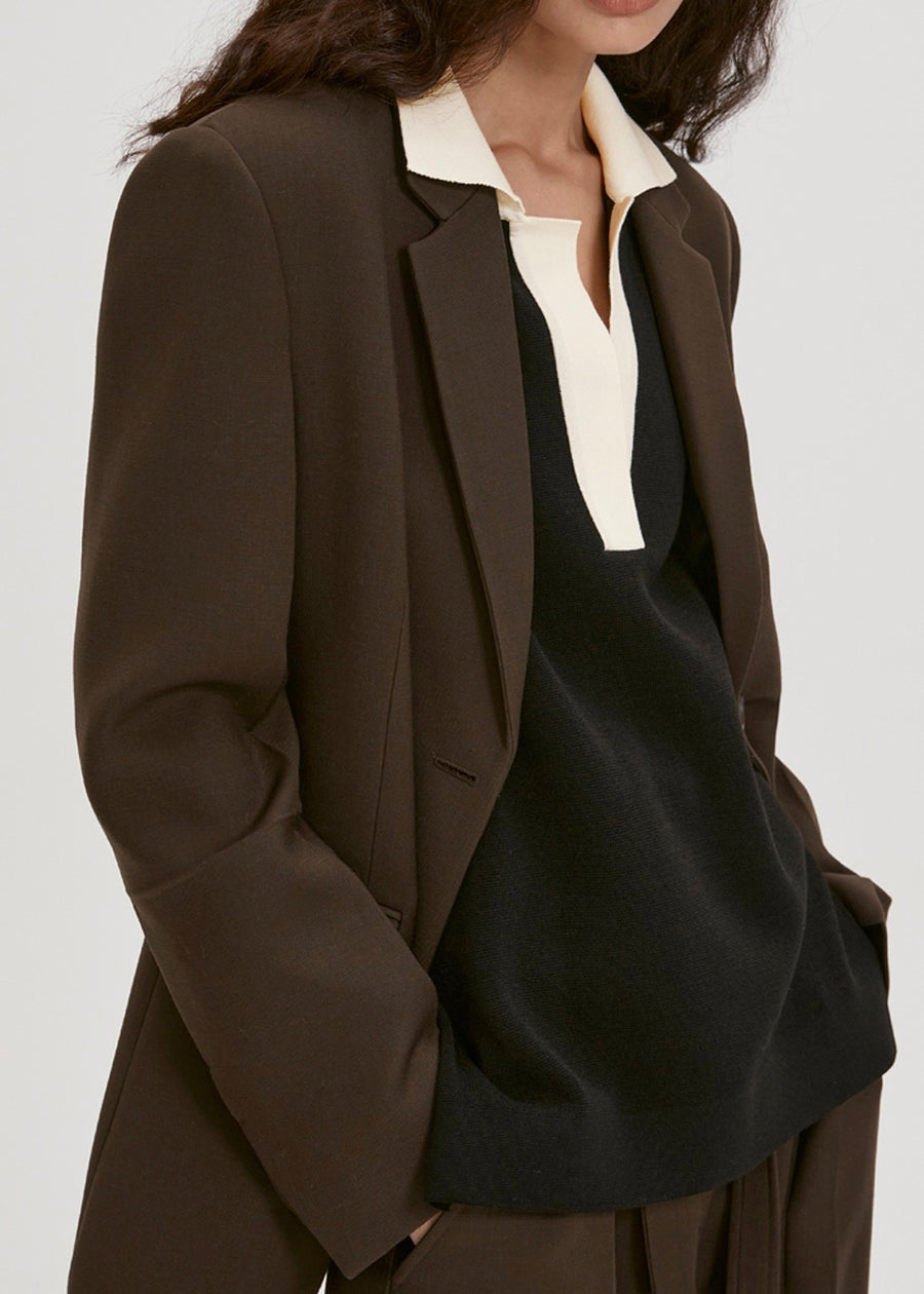 WOOL SUIT BLAZER (KHAKI) | RECTO