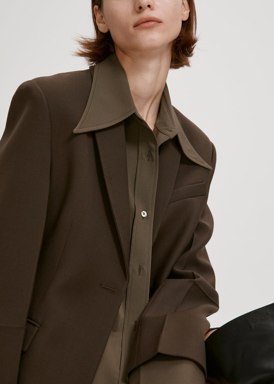 WOOL SUIT BLAZER (KHAKI) | RECTO