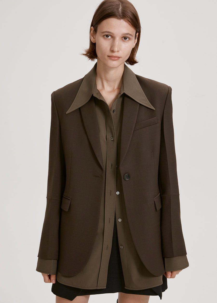 WOOL SUIT BLAZER (KHAKI) | RECTO