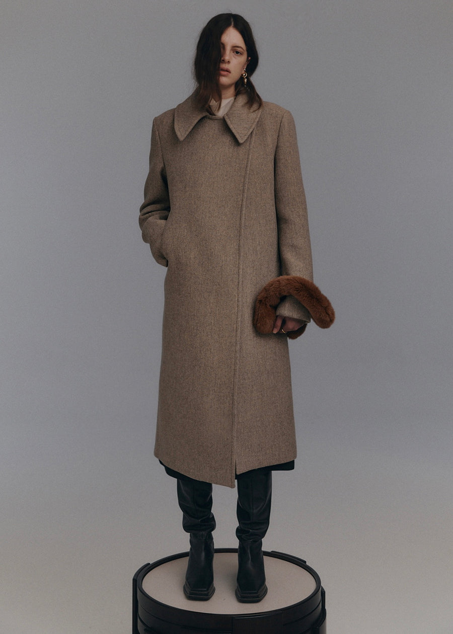 SPREAD COLLAR WOOL COAT (BEIGE) | RECTO